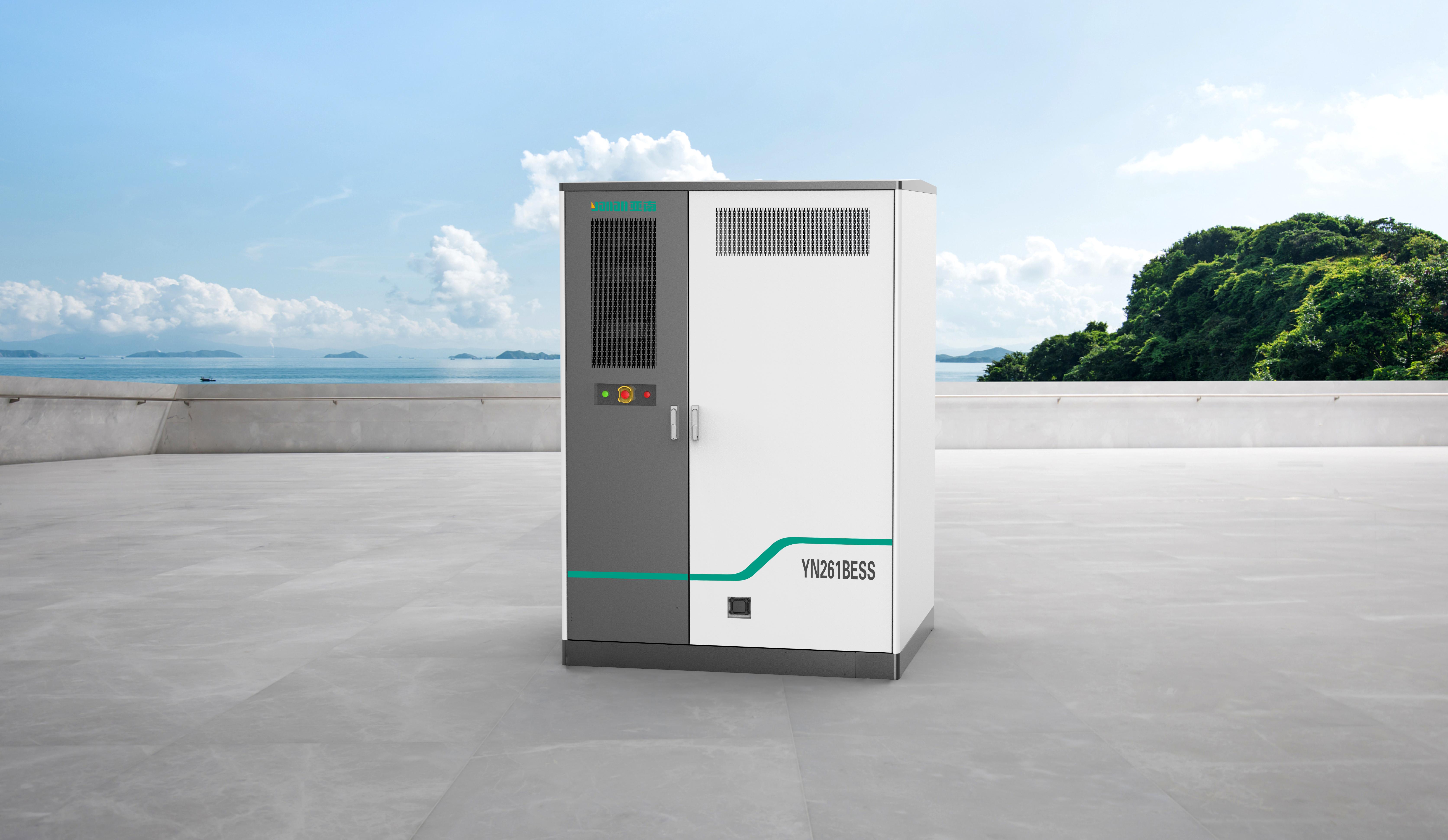 Commercial energy storage cabinet in an outdoor setting