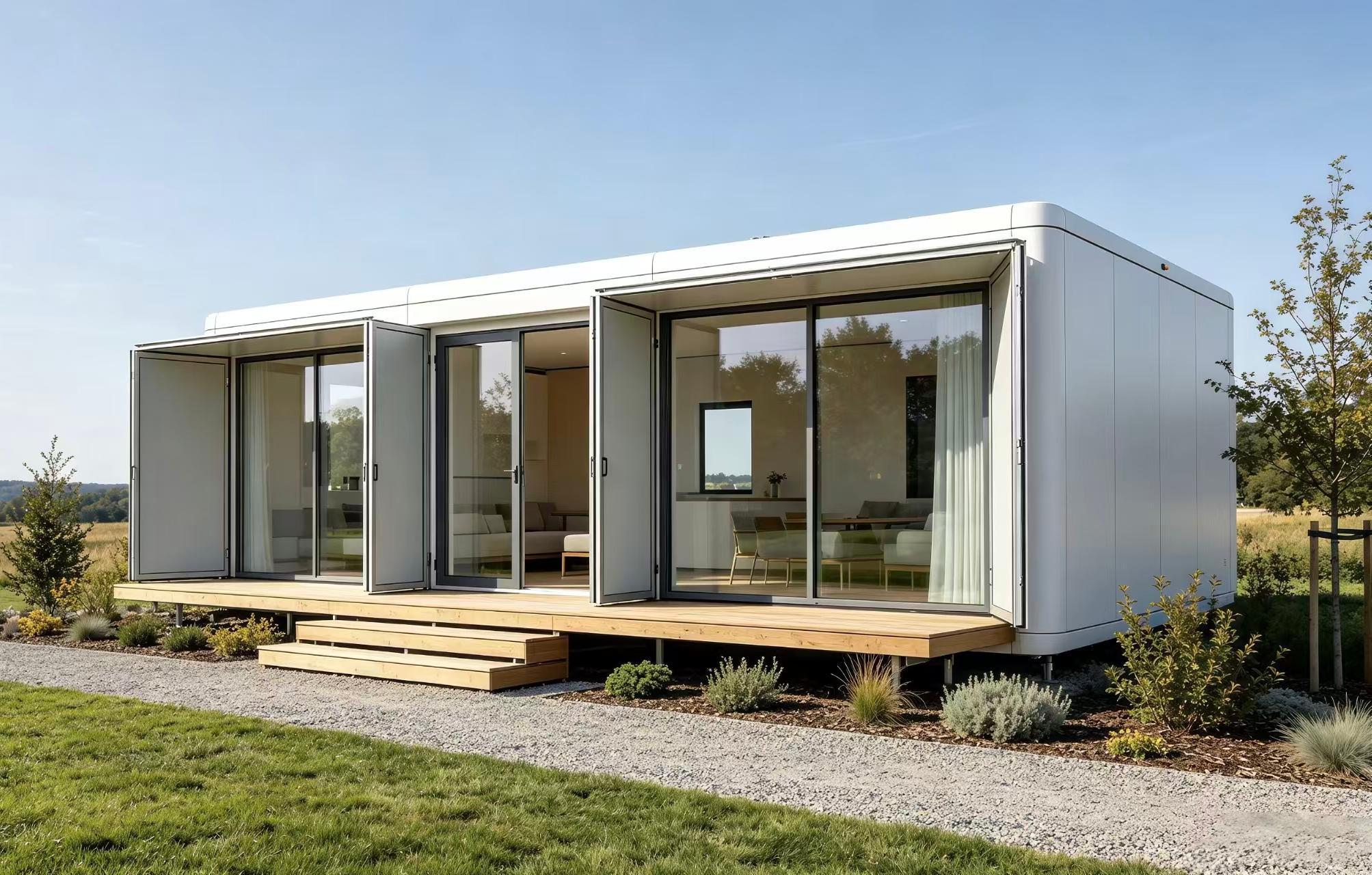 Modern exterior application of the 40ft double-wing expandable house